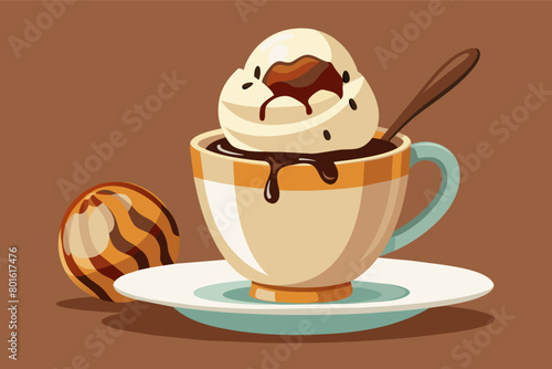 A gourmet affogato featuring a scoop of velvety vanilla gelato drowned in a shot of freshly brewed espresso
