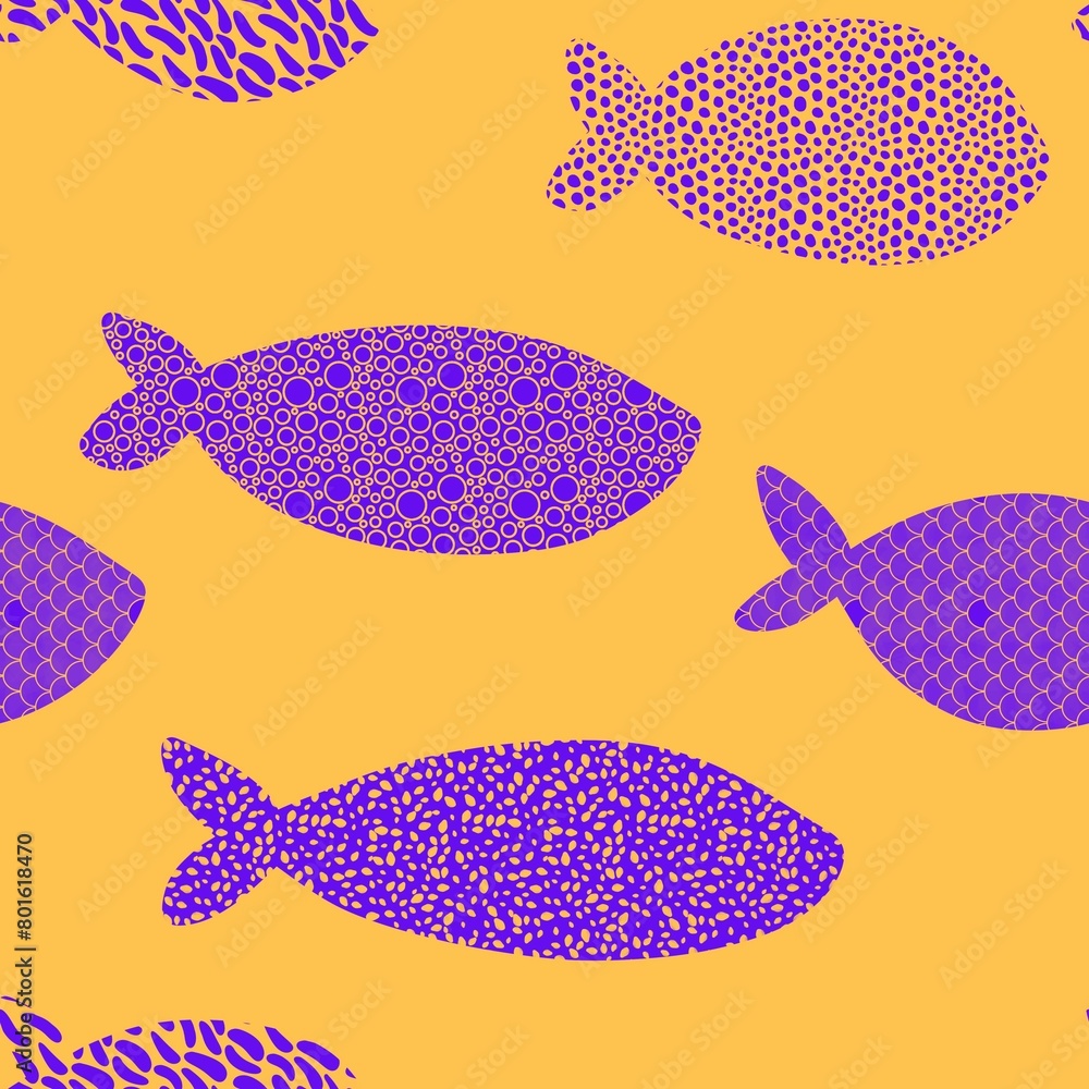Fototapeta premium Cartoon sea animals seamless fish pattern for wrapping paper and fabrics