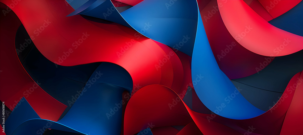 An HD image of a modern abstract wallpaper with soft, swirling lines and geometric accents in vivid red and cobalt blue An HD image of a modern abstract wallpaper with soft, swirling lines and geometric accents in vivid red and cobalt blue