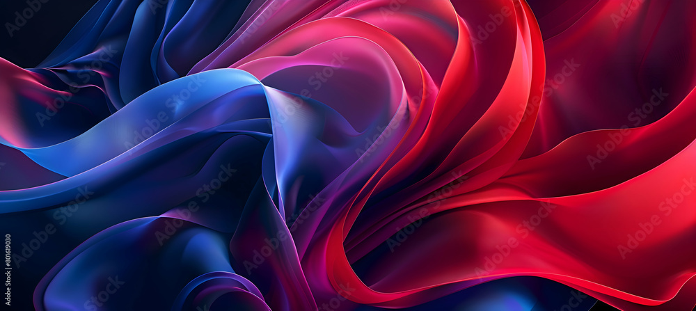 Obraz premium An HD image of a modern abstract wallpaper with soft, swirling lines and geometric accents in vivid red and cobalt blue