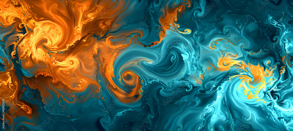 Fototapeta premium An image of an abstract pattern with soft swirls and angular shapes in electric blue and fiery orange, emphasizing texture with HDR photography techniques