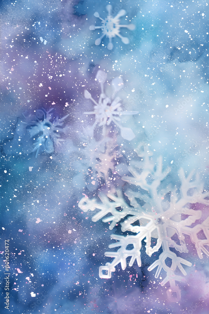 Fototapeta premium Watercolor Happy New Year background with snowflake . Happy New Year and Merry Christmas greeting card with copy space. 
