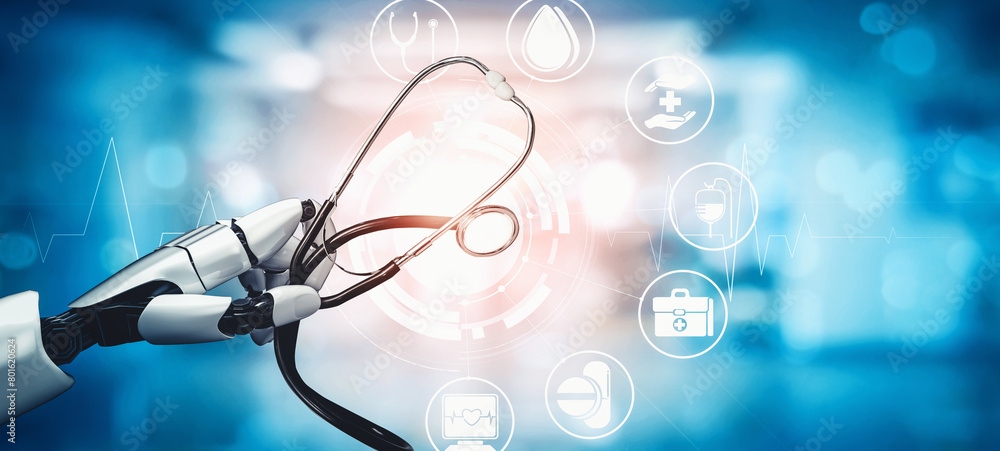 MLP 3D rendering medical artificial intelligence droid robot working in ...