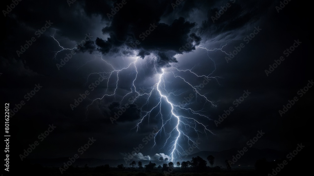A dark and stormy night, with dramatic lightning effects illuminating the ominous black background A dark and stormy night, with dramatic lightning effects illuminating the ominous black background