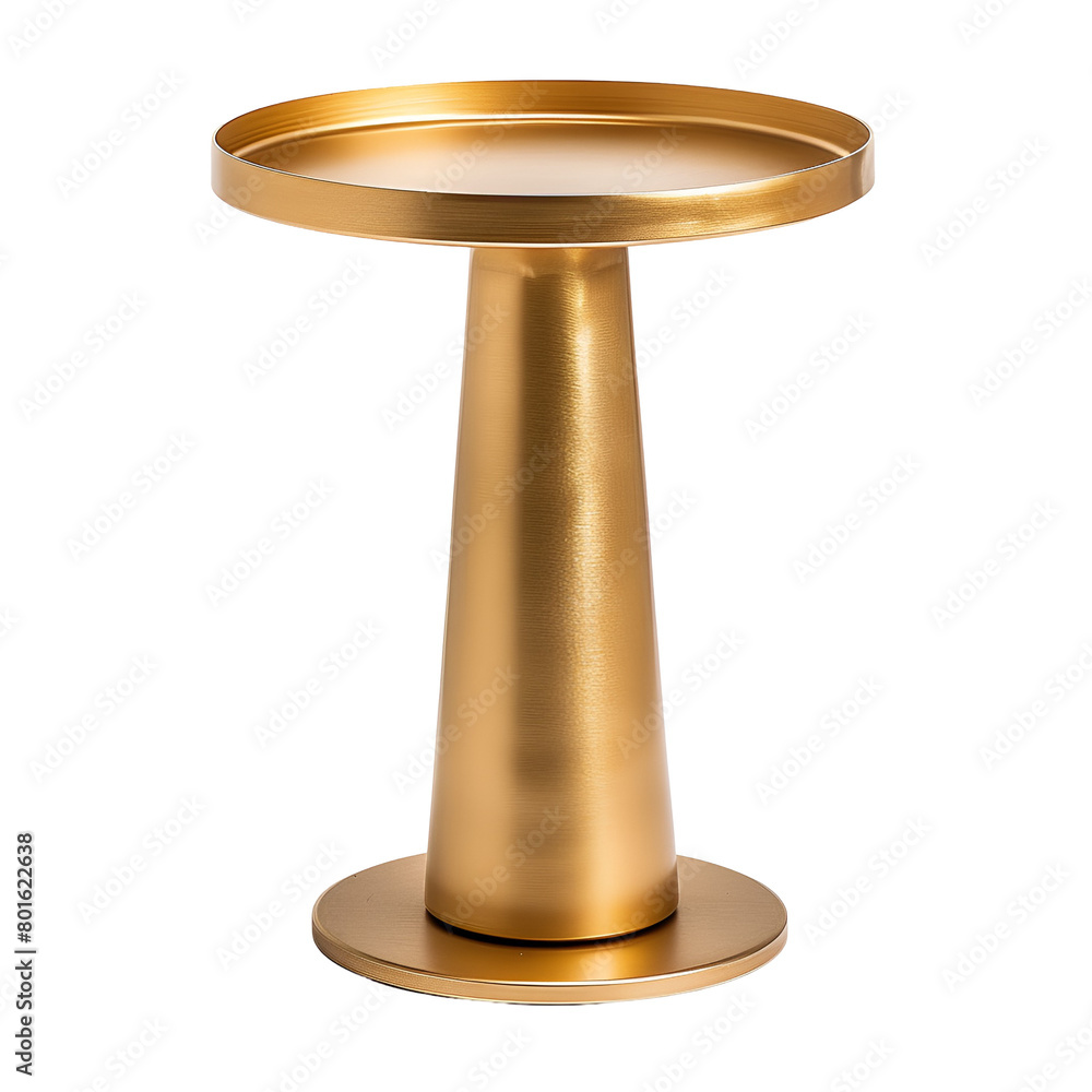 Modern Product Photography: A Small, Round, Metallic Golden Table from the Side, Isolated on Transparent Background, PNG Modern Product Photography: A Small, Round, Metallic Golden Table from the Side, Isolated on Transparent Background, PNG