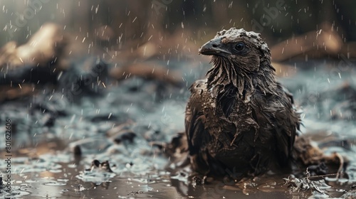 A captivating image of a mud-splattered animal, its fur or feathers highlighting the playful and adventurous spirit of the natural world on International Mud Day.