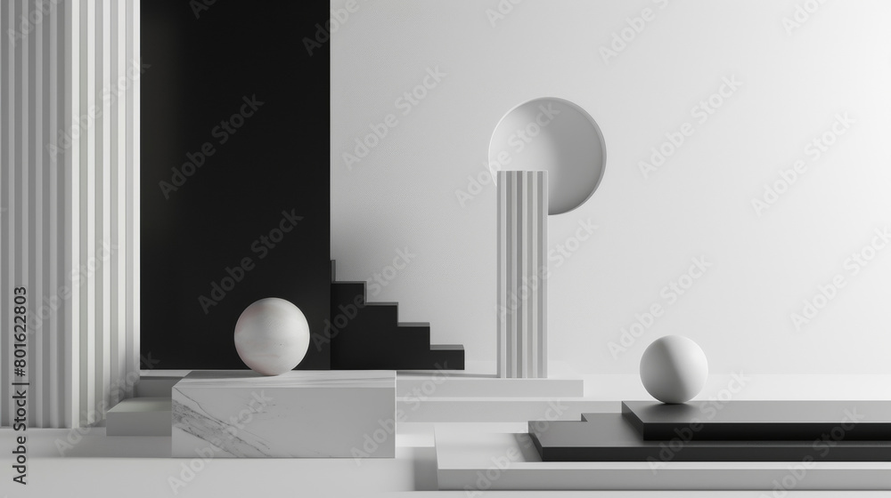 A white and black color scheme with a white and black marble statue A white and black color scheme with a white and black marble statue