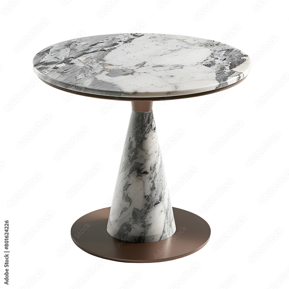 Side View of a Modern, Small, and Round Marble Table - Product Photography, Isolated on Transparent Background, PNG Side View of a Modern, Small, and Round Marble Table - Product Photography, Isolated on Transparent Background, PNG