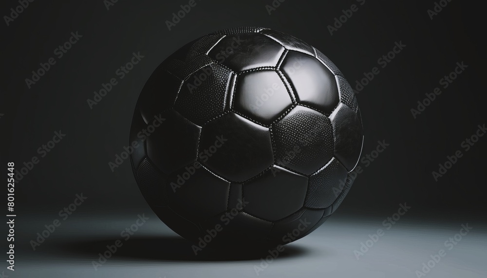 Fototapeta premium Black soccer ball in a dark room, concept design, background, poster, backdrop for sport and football, Euro 2024