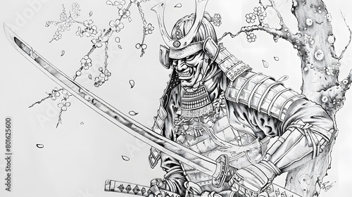 Abstract ink drawing of a samurai. Japanese style art.