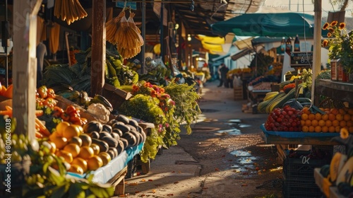 A picturesque view of a farmer's market, with a diverse selection of locally grown produce, emphasizing the importance of food traceability on World Food Safety Day. photo