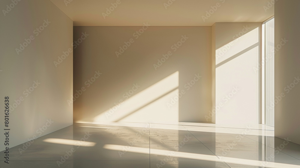 Fototapeta premium A large empty room with a window that lets in sunlight