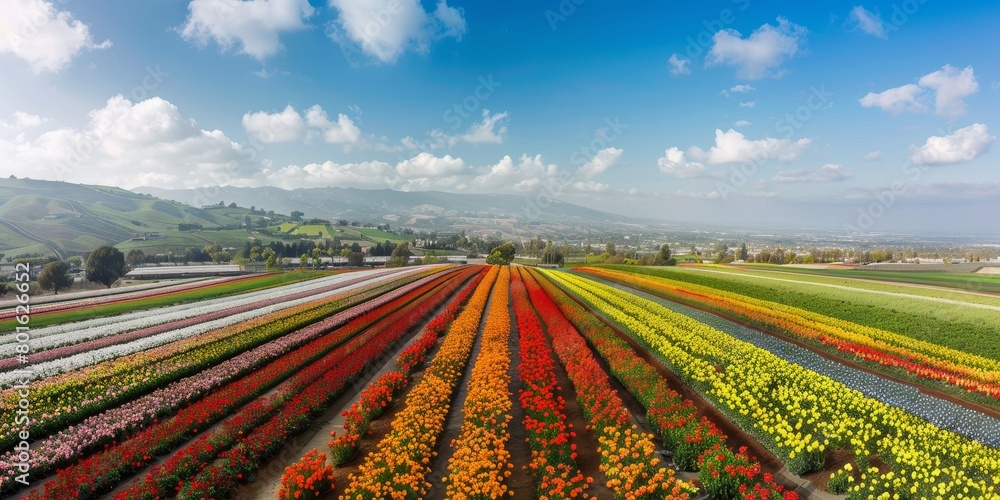 Aerial view of blooming flowers Generative AI