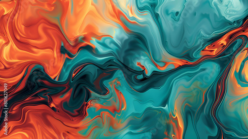 High-definition abstract wallpaper showcasing a mix of fluid lines and angular shapes, rendered in eye-catching turquoise and burnt orange