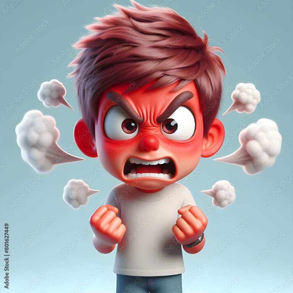 Angry Animated Boy With Clenched Fists and Steamy Ears Expressing Rage ...