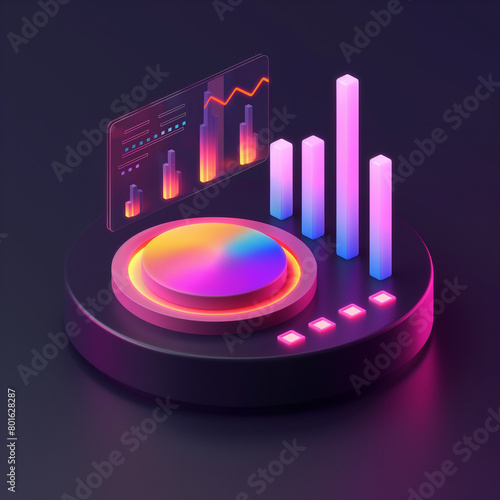 Futuristic 3D Data Analytics Dashboard in Neon Colors