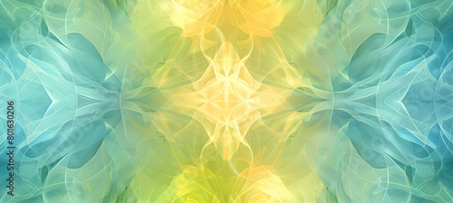 High-definition wallpaper featuring a sophisticated abstract pattern with soft lines and geometric figures in sky blue and lime, using advanced HD camera techniques