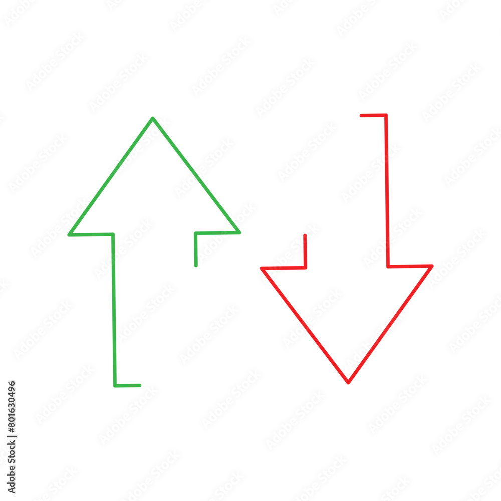 Green Up and Red down arrow icon. Two arrows with different direction can be used for input output process, forward sign, vertical swap. Vector illustration. Eps file 91. Green Up and Red down arrow icon. Two arrows with different direction can be used for input output process, forward sign, vertical swap. Vector illustration. Eps file 91.