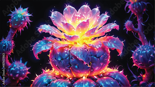 Glowing Desert Cacti - Captivating Magic Plants for Stunning Social Media Posts. Vector Illustratons of Cactus Glow in the Dark.
