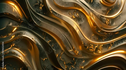 Abstract wavy texture with gold marble pattern on dark background photo