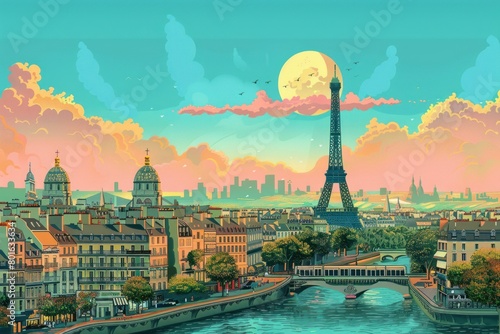 Artistic illustration of Paris, France - Eiffel Tower