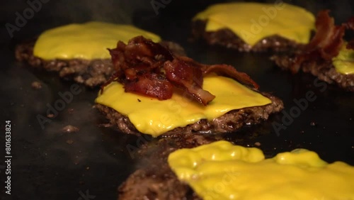 close up smash hamburger with bacon and cheese photo