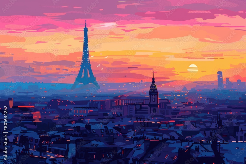 Sunset landscape of Paris, France - Eiffel Tower