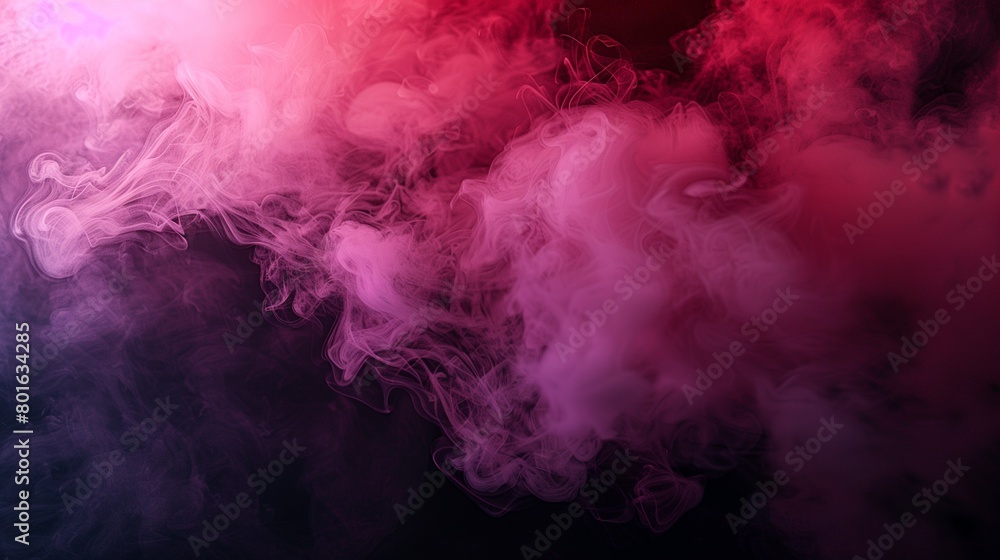 Pink smoke in the air, pink color, dark background, smoke floating and swirling like water ink in black space.