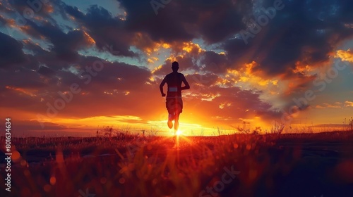 A picturesque view of a runner's silhouette against a vibrant sunset, evoking a sense of freedom and inspiration on Global Running Day.
