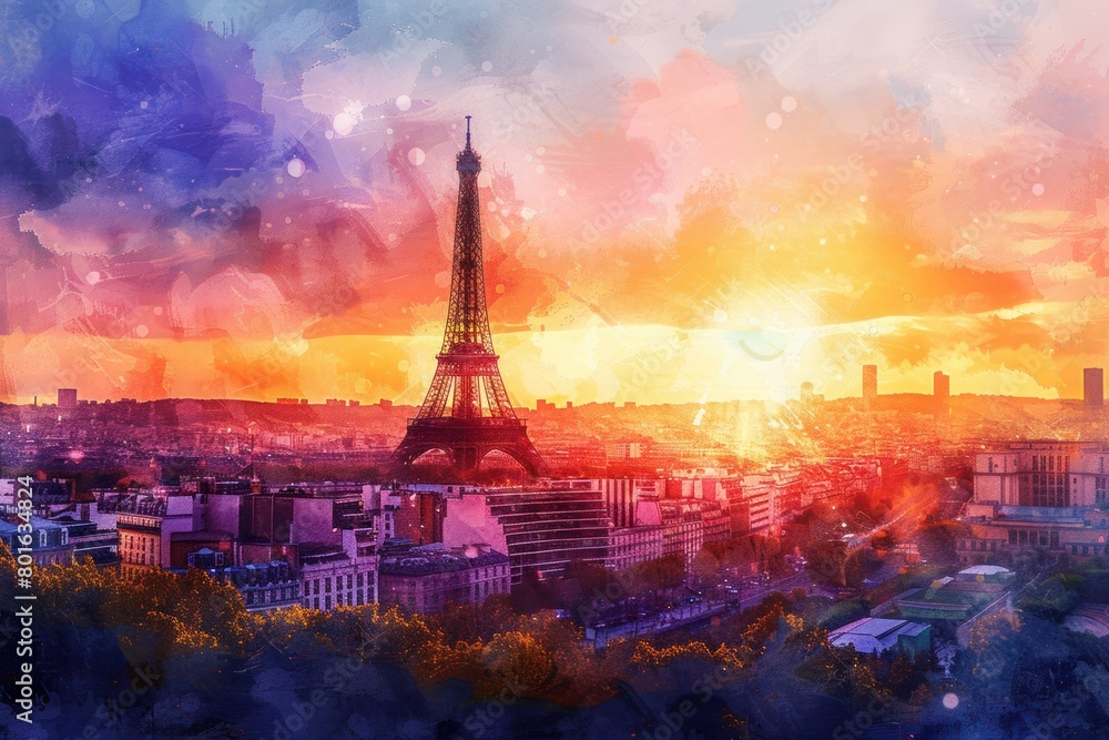 Landscape at the sunset of Paris, France - Eiffel Tower