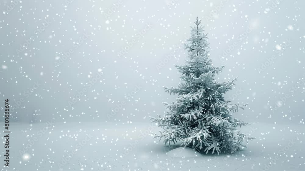 Christmas tree. Loop. Minimalistic background. Minimalistic style. Falling snowflakes. Falling snowflakes effect. Looped snow. Generative AI. Christmas tree. Loop. Minimalistic background. Minimalistic style. Falling snowflakes. Falling snowflakes effect. Looped snow. Generative AI.
