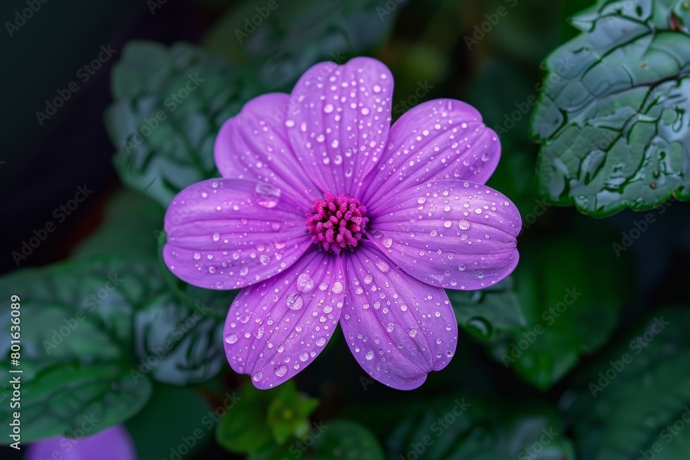 Vibrant purple flower with water droplets