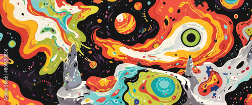 Psychedelic Art - Vibrant Swirl Background with Planetary Motif. Vector Illustration. EPS 10.