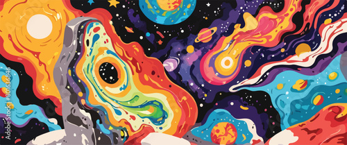 Psychedelic Art - Vibrant Swirl Background with Planetary Motif. Vector Illustration. EPS 10.