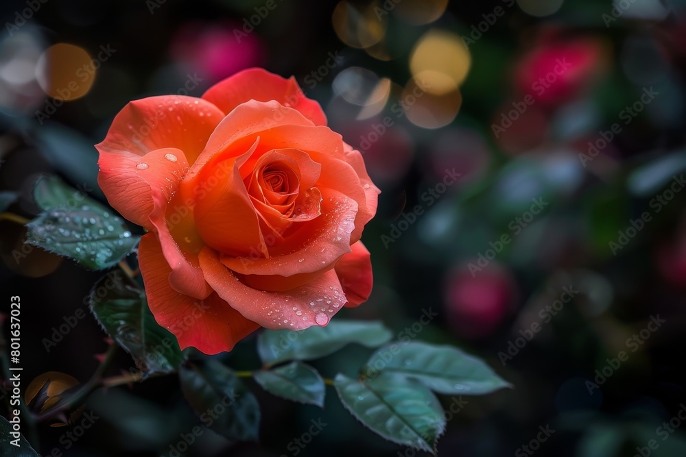 Vibrant red rose with water droplets Vibrant red rose with water droplets