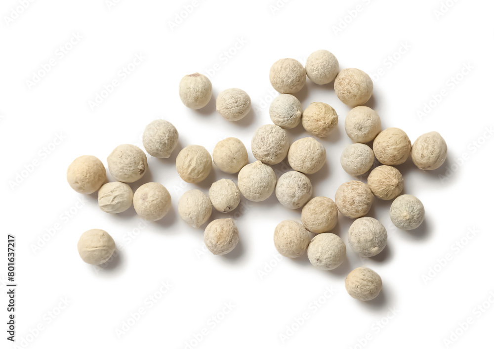 Aromatic spice. Pile of peppers isolated on white, top view Aromatic spice. Pile of peppers isolated on white, top view