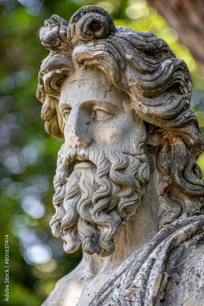 Weathered stone statue with intricate details