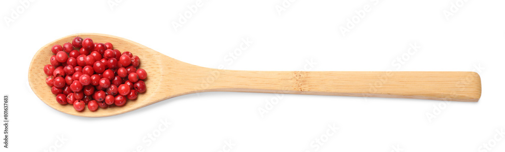 Aromatic spice. Red pepper in spoon isolated on white, top view Aromatic spice. Red pepper in spoon isolated on white, top view