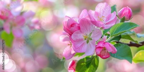 Vibrant pink apple blossoms in springtime