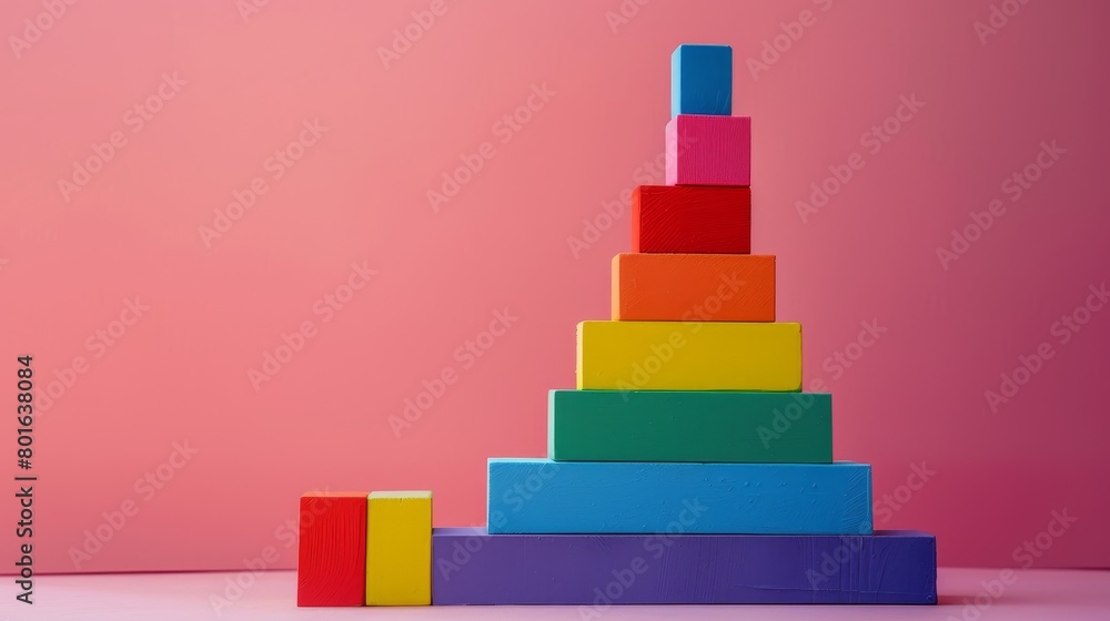 Colorful wooden building blocks stacked in a pyramid shape Colorful wooden building blocks stacked in a pyramid shape
