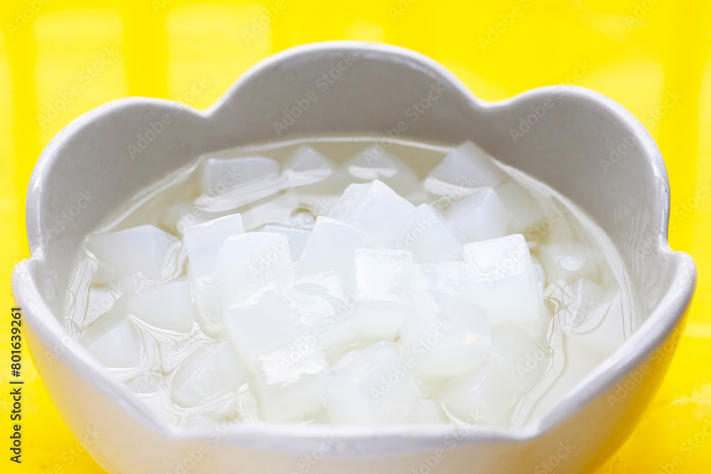 Mini cube coconut gel in syrup, Thai dessert Mini cube coconut gel in syrup, Thai dessert