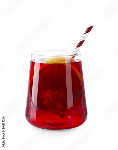 Christmas Sangria drink in glass on white background