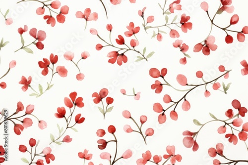 Floral pattern with small red flowers. Watercolor style