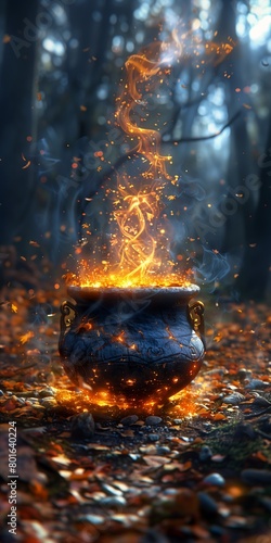 cauld fire coming out woods casting spell potion halloween celebration boiling imagination bowl pot bewitched