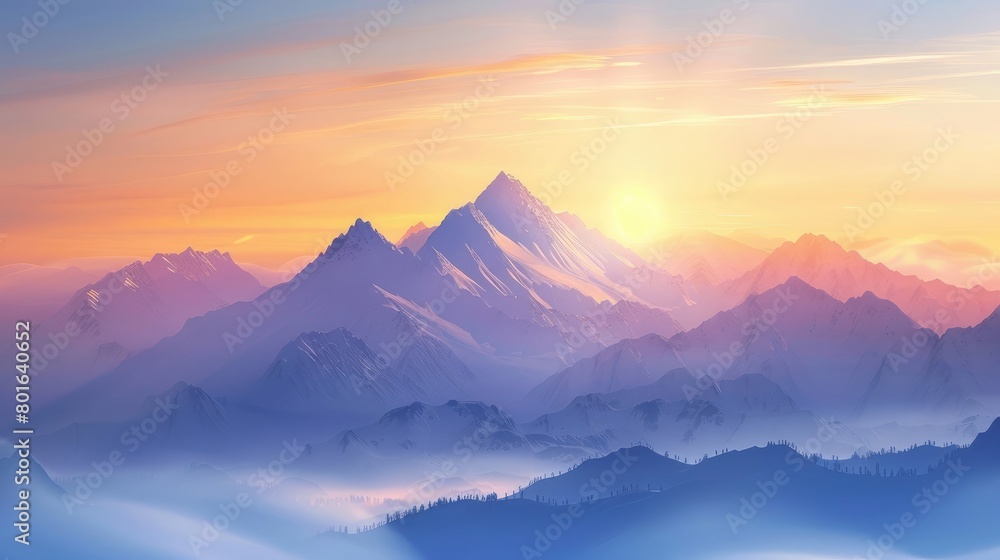 Mountain sunrise landscape with sky