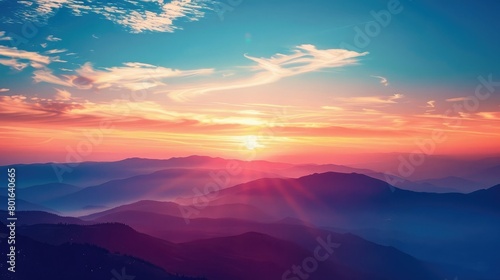 Mountain sunrise landscape with sky