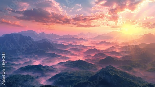 Mountain sunrise landscape with sky #801640888