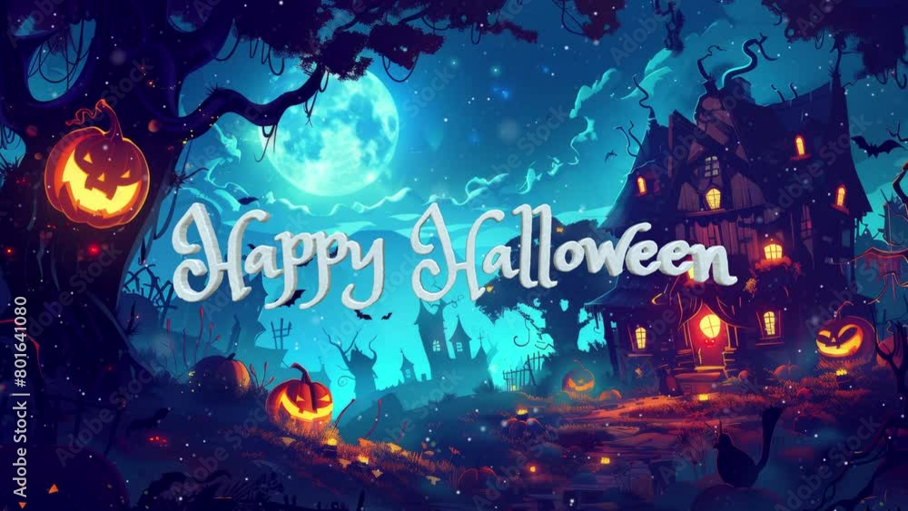 Halloween banner In Spooky Night - Happy Halloween animation. Halloween pattern easy to color adjustment.