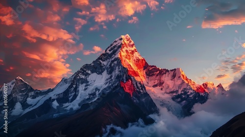 mountain red peak clouds background himalayan lamp breathtaking golden sunlight matte lifelike