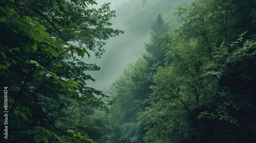 Nature green forest trees background  Caucasus  Russia.